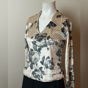 Rhapsody Cream and Black Floral Velvet Blouse